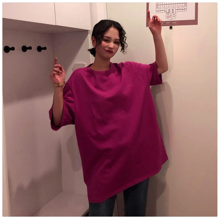 oversized Tee Shirt 7 Solid Color Basic T-shirts Women Casual Harajuku Summer long white black Tops Korean Hipster White T Shirt friends t shirt