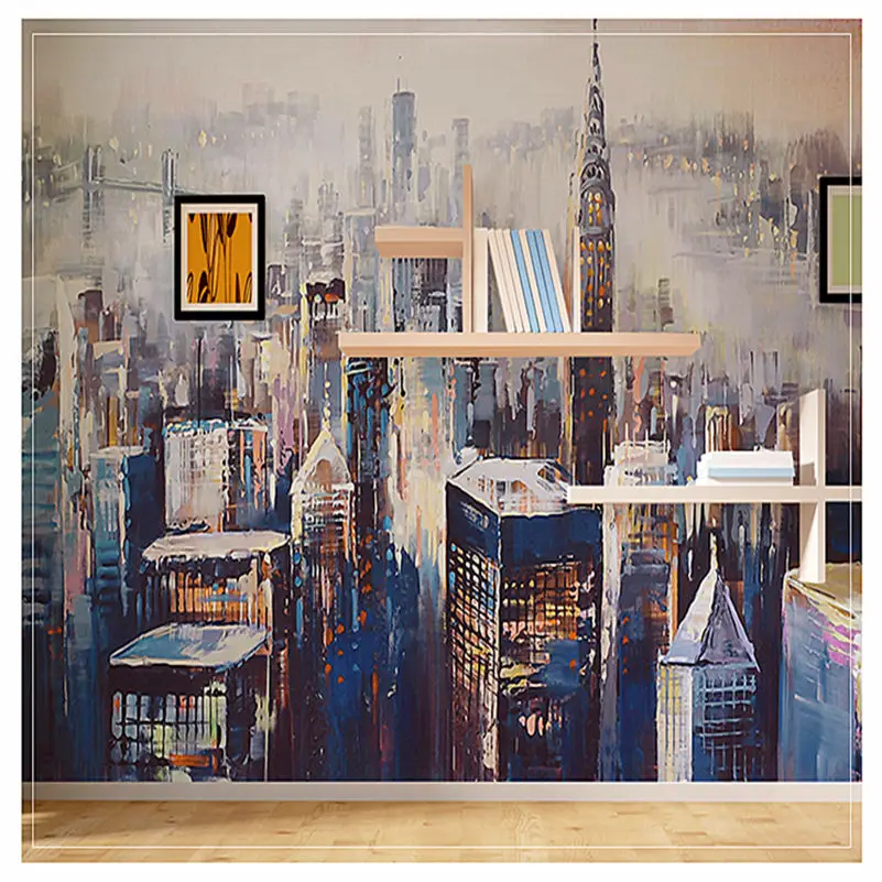 

Hand-painted Graffiti wallpapers New York building for Coffee Restaurant bar background wallpaper Continental retro DZAS mural