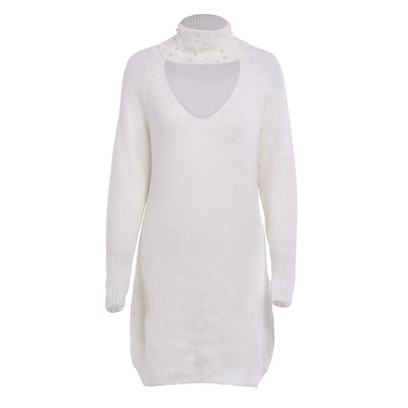 

Womens Autumn Winter Ladies Solid Long Sleeve Empire Chunky Knitted Dress Roll Neck Jumper Dress Above Knee Mini Dress #25