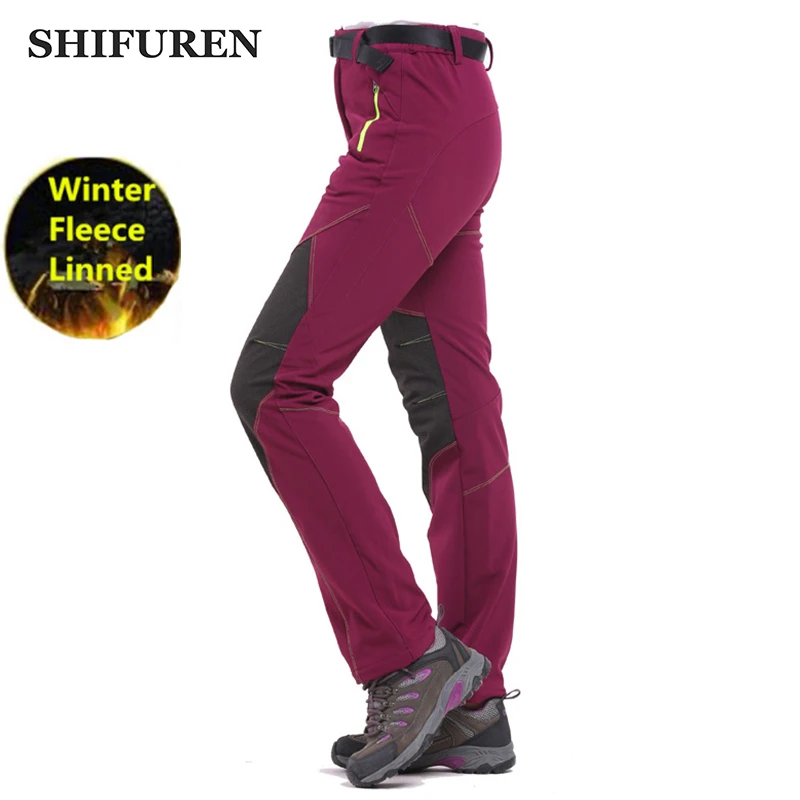 Shifuren las mujeres termales del invierno fleece Softshell Pantalones impermeable al aire libre montaña Pantalones de senderismo camping trekking deportes Pantalones