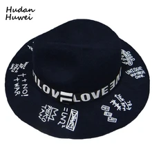 Женская и Мужская шерстяная фетровая шляпа в винтажном стиле унисекс с широкими полями мягкая фетровая шляпа в джазовом стиле с буквенным принтом граффити официальная верхняя шляпа для взрослых GH-569