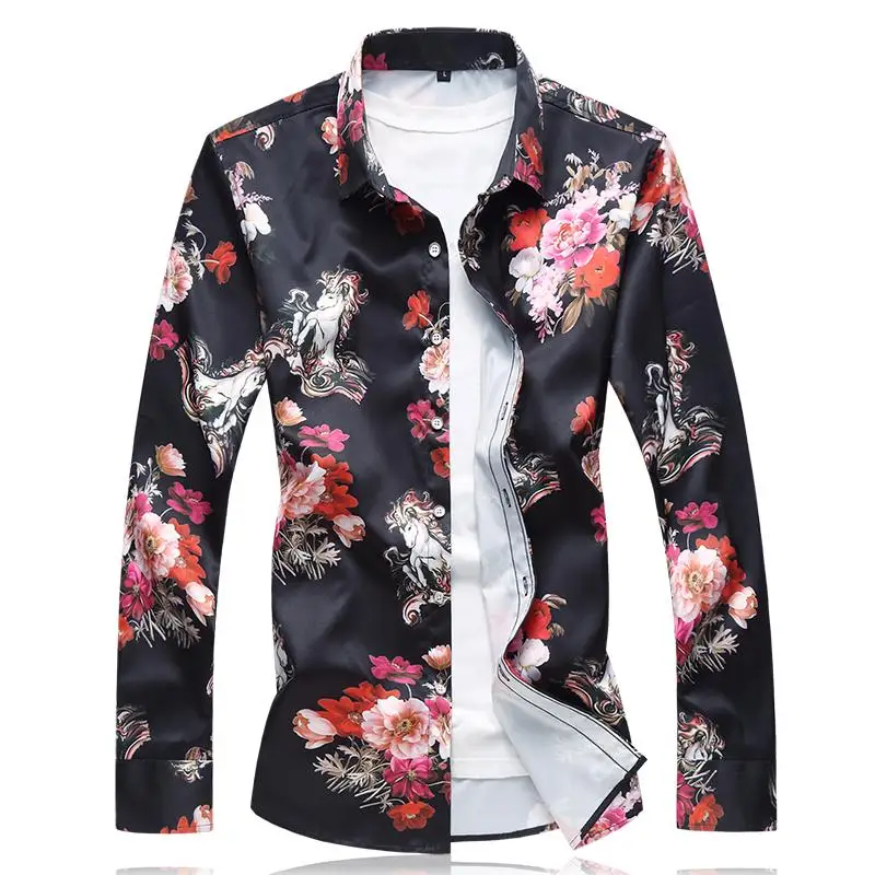 Гавайские новые модели рубашек белая рубашка модная Camisa masculina Повседневная блуза с длинными рукавами Мужская белая черная