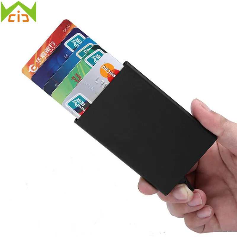 

WCIC Automatic Business Name Card Holder Metal Unisex Visit Card Case Stainless Steel Storage Box PU Leather Credit Card Holder