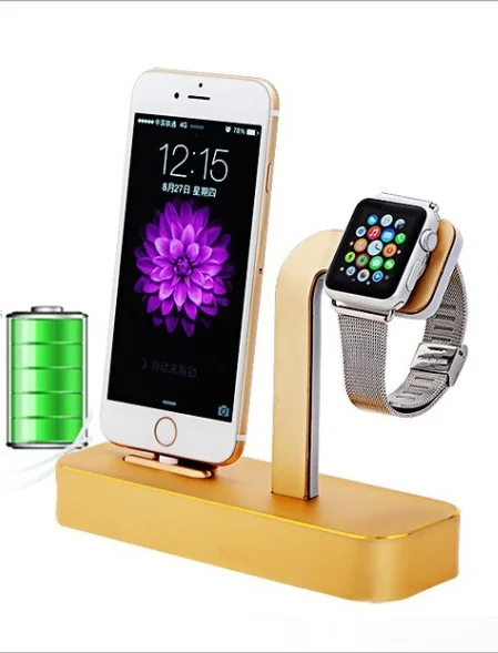 New Arrival 2 in 1 Aluminium For Apple Watch Desktop Stand Holder Charging Dock Charger Station