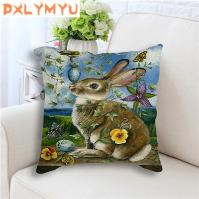 Cute Cartoon Rabbit Printed Linen Cotton Seat Cushion Decorative Cushion No Filling Throw Pillows For Children Room Decoration