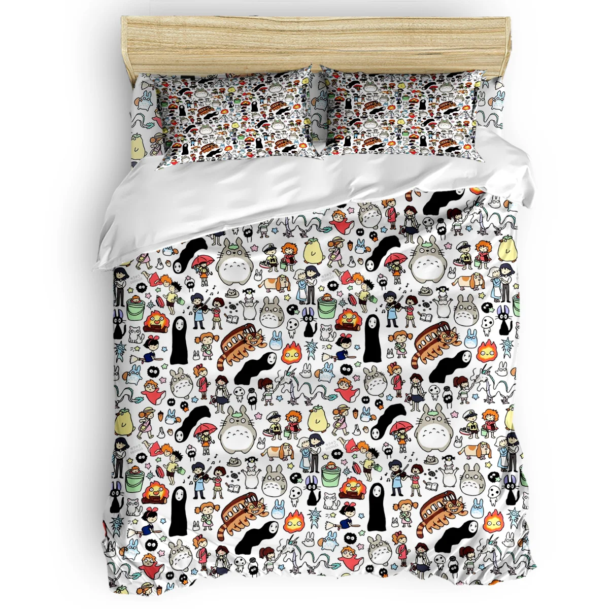 

Kawaii Ghibli Doodle Duvet Cover Set Bed Sheets Comforter Cover Pillowcases Twin Full Queen King Size 4pcs Bedding Sets