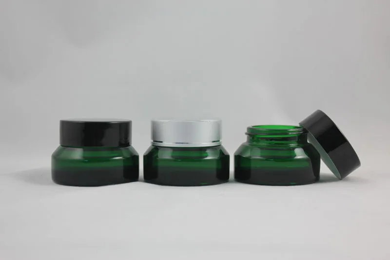 Download 15g green glass cream jar with black/silver aluminum lid, 15g cosmetic jar,packing for sample ...