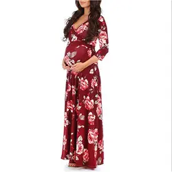 Одежда для беременных для фотосессий пикантные Вечеринка Платье Грудное вскармливание Мода v-образным вырезом плюс Размеры пояса