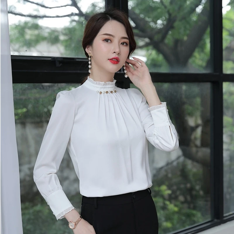 

Novelty White OL Styles Long Sleeve Blouses & Shirts for Women Business Work Wear 2019 Autumn Winter Ladies Tops Clothes Blouse