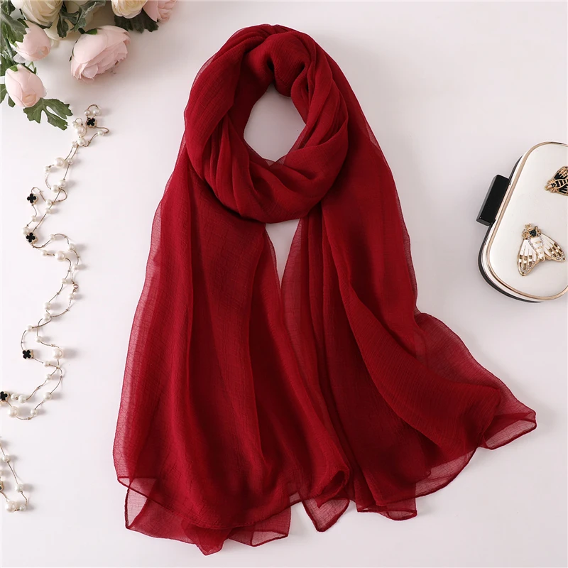 

New silk scarf for women 2019 large size solid shawl wrap Crocodile wrinkle soft bandana lady winter neck scarves echarpe hijab