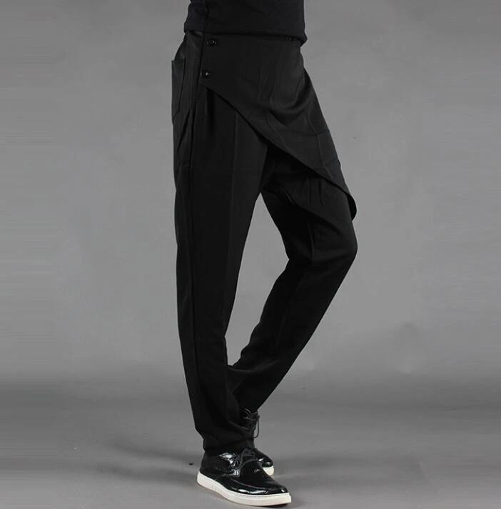 Pantalones holgados con personalidad para hombre, pantalón tipo harem, asimétrico, con faldas oblicuas, cargo|pantalon homme|cargo pants men AliExpress