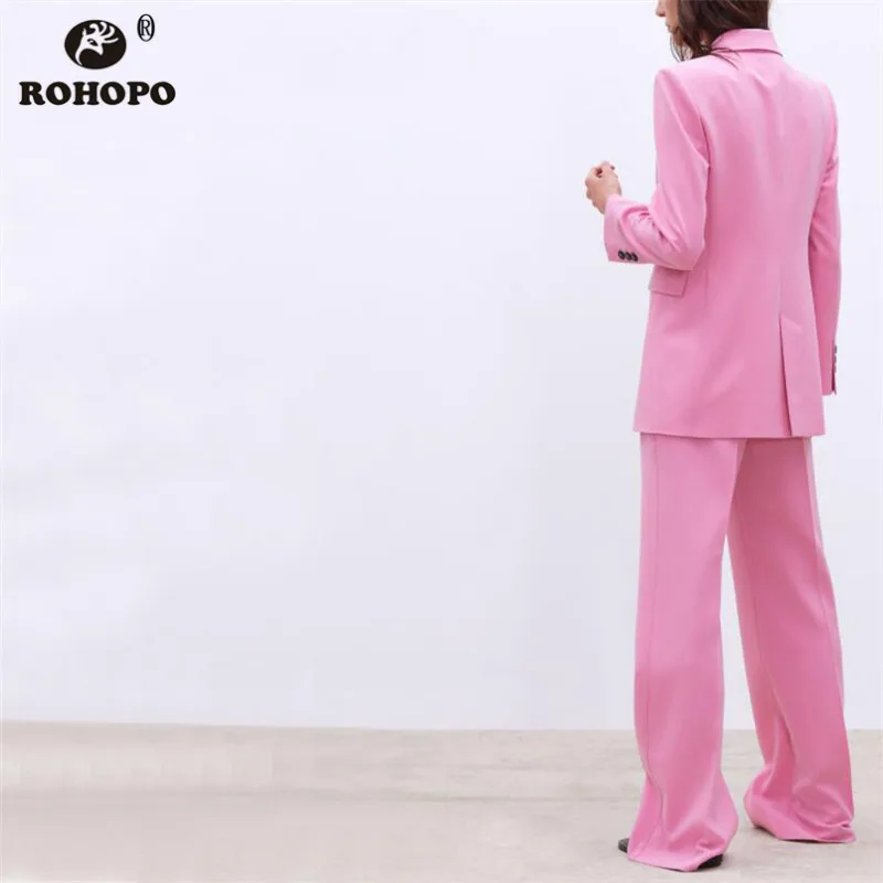 ROHOPO женский двубортный розовый блейзер Офисная Женская Осенняя Верхняя одежда Женская мода Британский Стиль Повседневная Туника Тонкий Блейзер