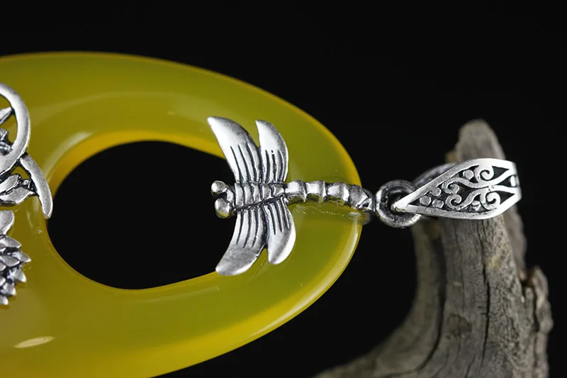 925 стерлингового серебра тайский серебряный желтый халцедон подвеска свитер цепи Бесплатная доставка Новый Национальный Ветер женские