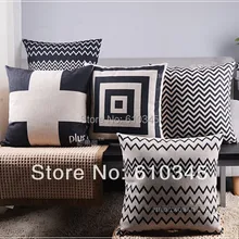 1" льняная хлопковая Подушка черная Геометрическая шеврон крест диванная подушка Декоративные подушки