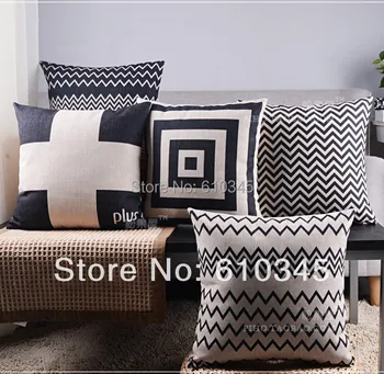

18" Linen Cotton Pillow Black Geometric Chevron Cross Sofa Cushion Decorative Throw Pillows free shipping
