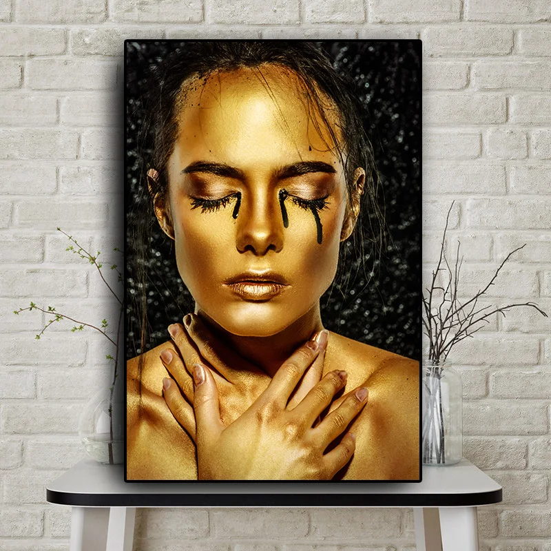 

Nude African Art Black and Gold Woman Oil Painting on Canvas Cuadros Posters and Prints Wall Art Picture for Living Room Decor