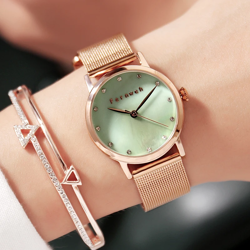 Luxury Pear Shell dial Ladies Watches Fashion Green Quartz Women Watch Rose Gold Milan Mesh Belt Waterproof Watch Reloj Mujer Luxury Pear Shell dial Ladies Watches Fashion Green Quartz Women Watch Rose Gold Milan Mesh Belt Waterproof Watch Reloj Mujer