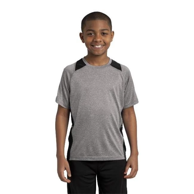 Sport-Tek YST361 Youth Heather Colorblock Contender Tees Vintage Heather & Black - Extra Large