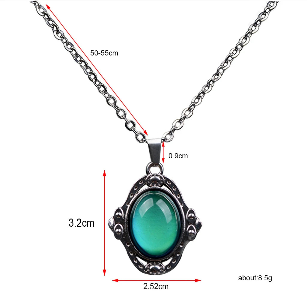 MagiDeal 2pcs Vintage Oval Stone Color Change Pendant Emotion Mood Necklace Woman Ladies Jewelry Gift