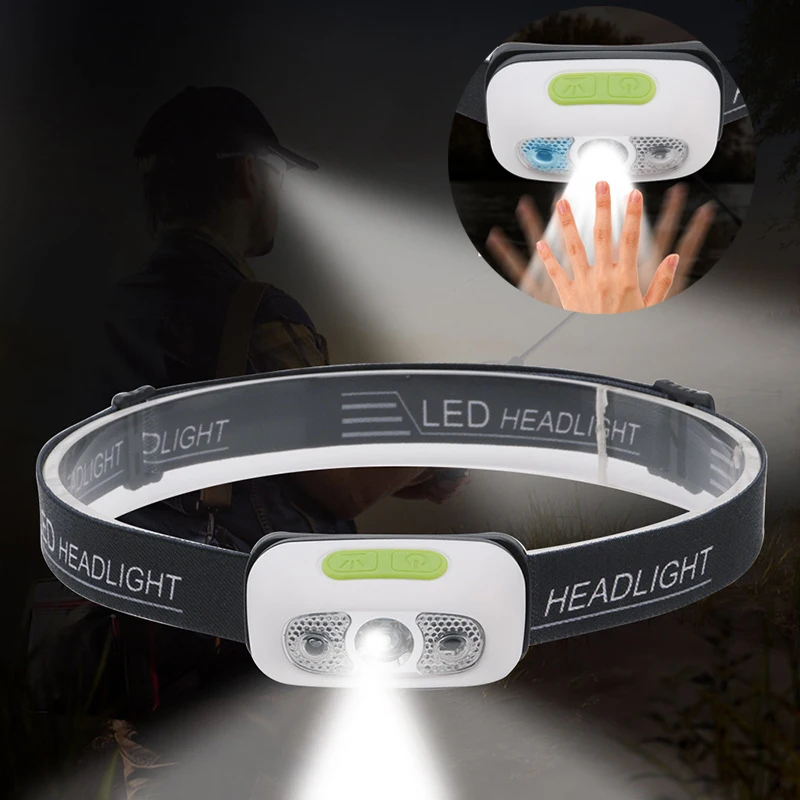 Светодиодный налобный фонарь движения тела Сенсор головного света USB Перезаряжаемые 4 режима Велоспорт запуск головной лампы фонарик