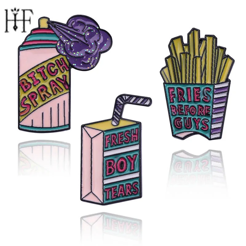 

Fresh Boy Tears Fries Before Guys Bitch Spray Pins Enamel lapel pins Badges Brooches for women girl hijab pins metal Jewelry