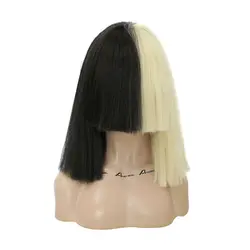 Ebingoo волос кепки + 2 тона половина блондинка и черный плоский синтетические чёлки Sia прямые яки стиль синтетические волосы парик для косплея