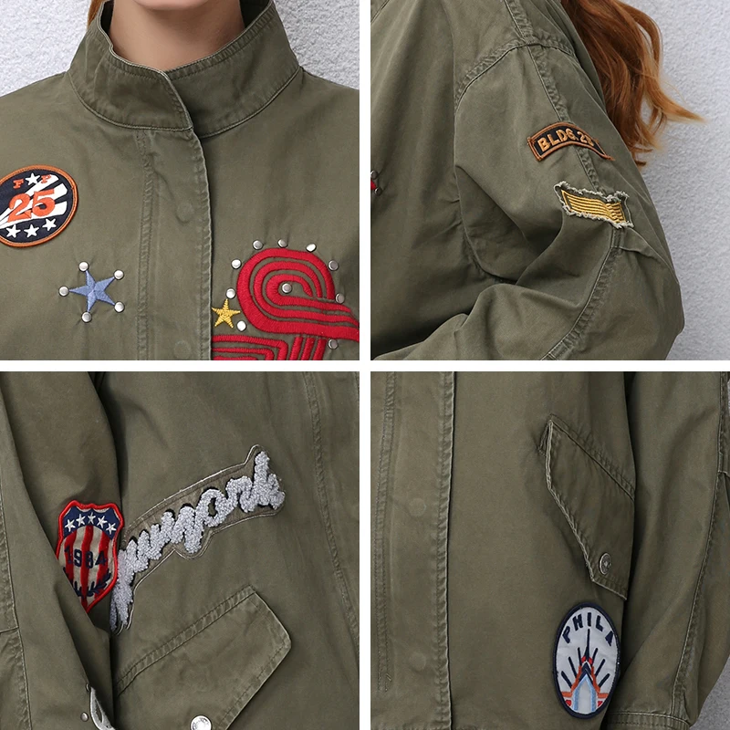 AORRYVLA New Fashion Women's Basic Jackets Autumn 2017 Cotton Full Sleeve Embroidery Rivet Regular Length Casual Women Jacket