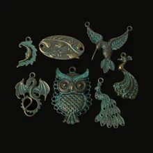 Ярь-Медянка, патина покрытая винтажным цинковым сплавом Сова Павлин Луна Подвески с изображением орла подвески для ожерелья DIY ювелирных изделий