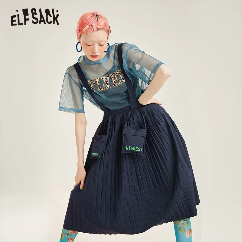 ELF SACK Хлопковая женская плиссированная юбка с буквенным принтом 2019 летняя модная