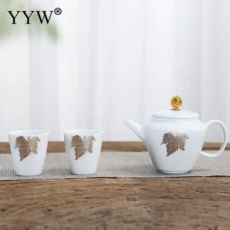  Maple Leaf Pattern White Tea Set Elegant Lady Lunch Teaware Exquisite Simple Teaware Home Kitchen T - 33036863274