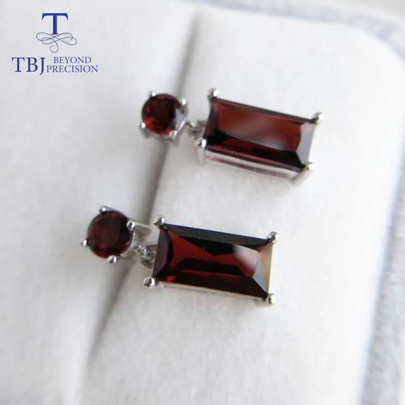 TBJ Simple design earring Shinny Red garnet earring in 925 sterling silver gemstone earring in 925 sterling silver for ladys Fine Jewelry