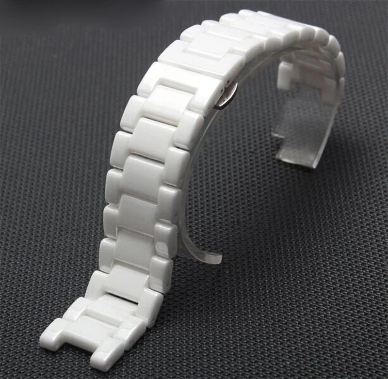 

White Watchband Ceramic Watch bands 20mm Strap Concave interface 10mm Butterfly Buckle for diamond Wristwatches pure ceramic