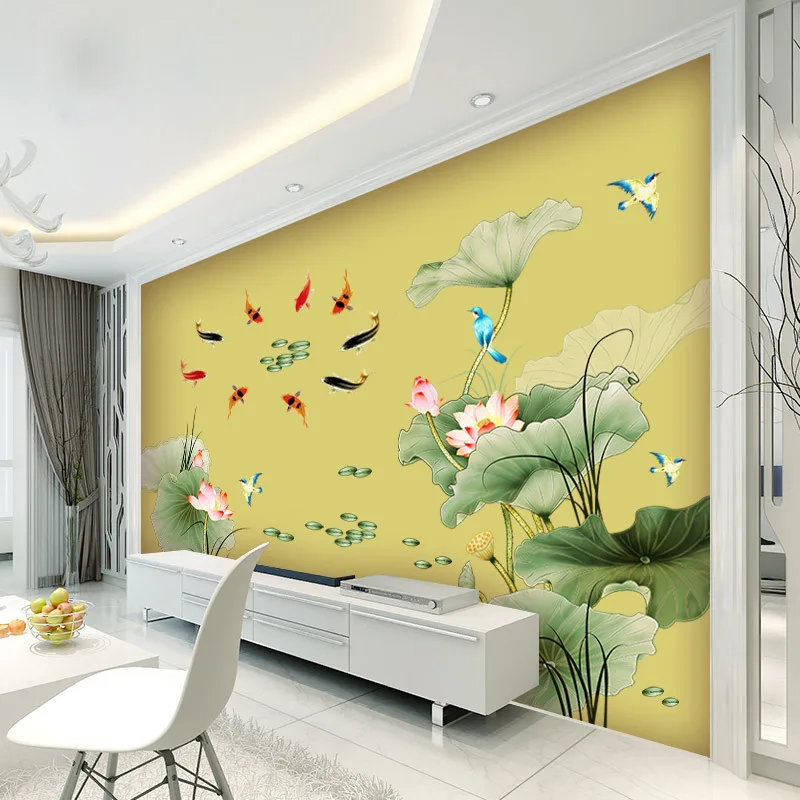 Online Große 97*225 cm Chinesischen Stil Lotus Blume Wohnzimmer Decor Wandaufkleber Sofa Wandtattoos Vintage Poster Stikers kunst