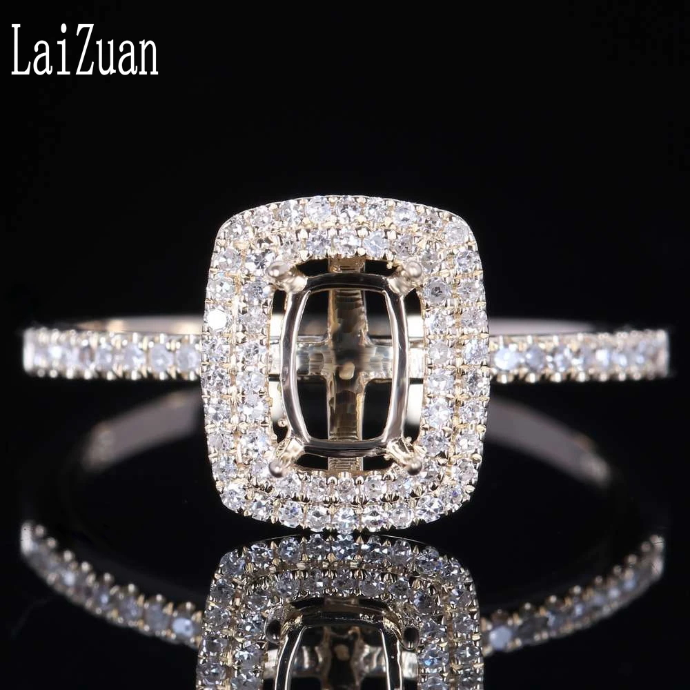 

LaiZuan Solid 14K (AU585) Yellow Gold 0.25ct Genuine Natural Diamonds Engagement Wedding Semi Mount Ring Fit Cushion Cut 6X4mm