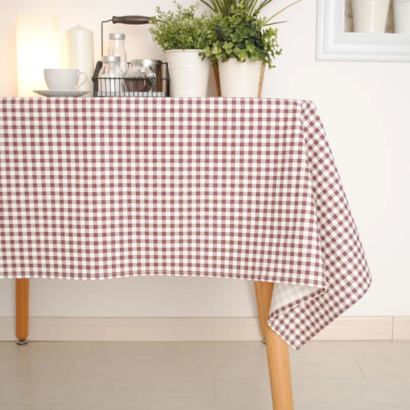 

Classic Coffee Plaid Cotton+Linen Thick Tablecloth / table cloth for Dining Table Tea Towel Accept Customized 8 Sizes