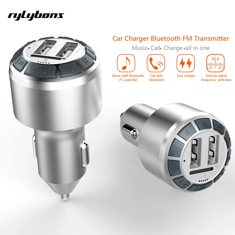 Rylybons 5V Wireless Dual USB Ports FM Transmitters Car Charger bluetooth MP3 Player Handsfree Kit For Mobile Charging | Автомобили и