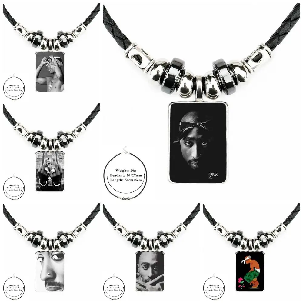 

EJ Glaze Black Leather Bead Pendant Jewelry Necklace Jewelry Pendant Crystal For Women Gift 2pac Tupac Shakur Hip Hop Rapper