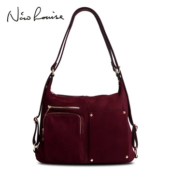 

Nico Louise Women Real Split Suede Leather Shoulder Bag Female Leisure Nubuck Casual Handbag Hobo Messenger Top-handle bags Sac