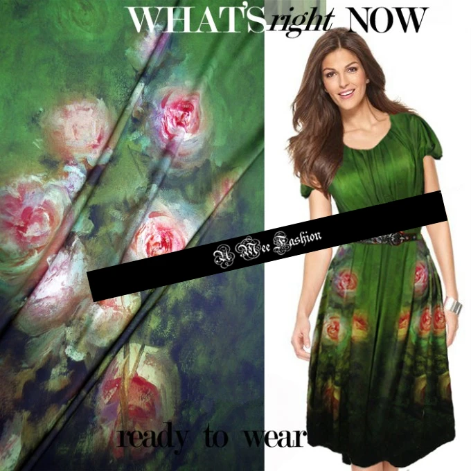 

SP073 Pure Silk/ Emerald Rose Faery/ Print /Silk Fabric Mulberry Silk/ 93% Silk 7% Spandex/ Anti-UV/ Width 1.53yd Thickness 19mm