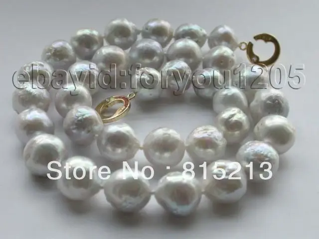 

ddh001495 18" Genuine Natural 11.5-13mm white Reborn Keshi nucleate Edison Pearl Necklace