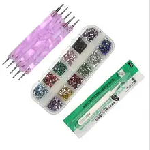 Набор из трех предметов для маникюра, стразы, 5 сверл, набор пинцетов для маникюра