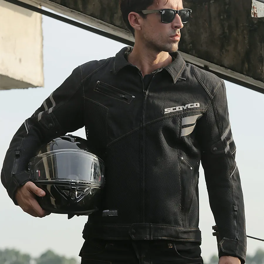 SCOYCO мотоциклетная велосипедная куртка Светоотражающая проветриваемая Мужская байкерская куртка одежда джинсовая сетчатая байкерская куртка с протекторами JK36C