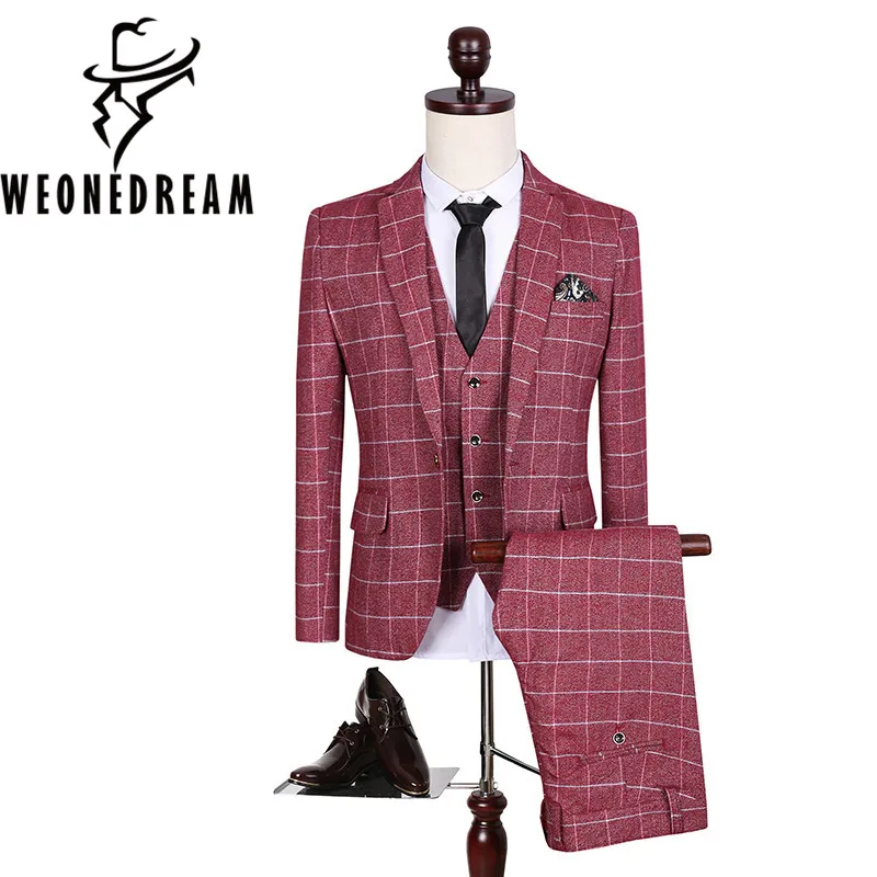 Jackets+Pants+Vest 3Pieces 2018 Men Linen Suit Slim Fit Wedding Groom