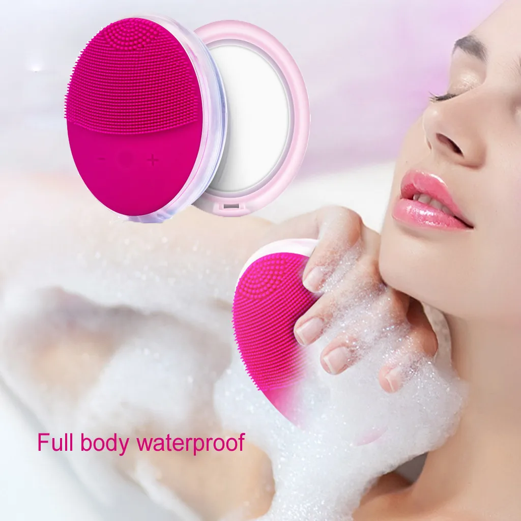

Sonic Facial Cleansing Brush Device Silicone Powered Face Cleaner Portable Pore Dirt Removal Black Head Pimple Skin Oil Control