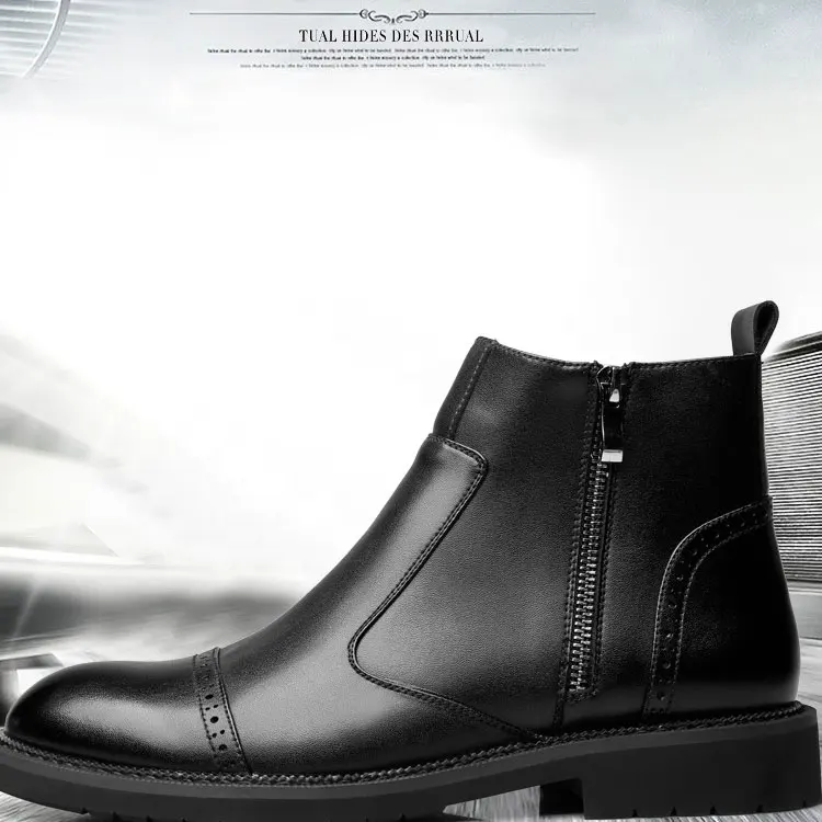 CMSOLO/ботинки «Челси»; Мужские Зимние ботильоны; Новинка; модные мужские ботинки из натуральной кожи на молнии; черная резиновая обувь в стиле ретро; ботинки «Челси»; Мужская Брендовая обувь