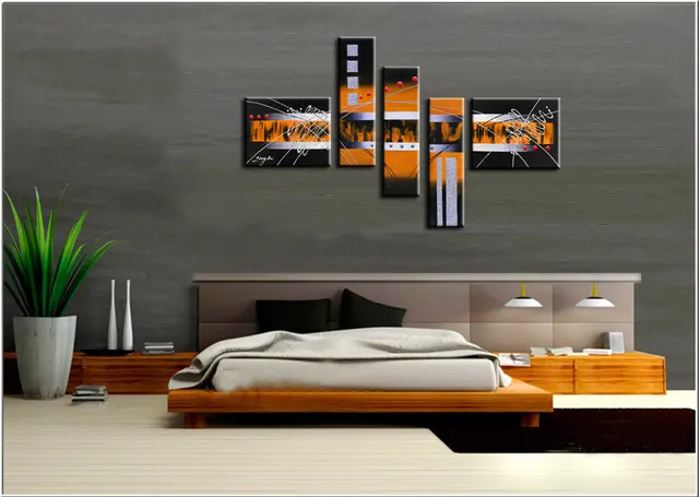 Large Hand Painted Modern Wall Art Picture For Living Room Decor Large Hand Painted Modern Wall Art Picture For Living Room Decor Abstract Orange Black Silver Texture Oil Painting On Canvas