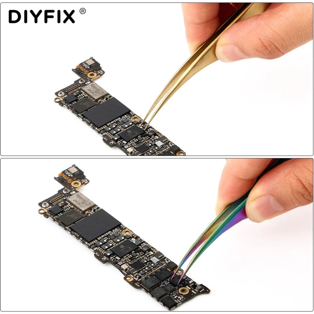 DIYFIX Eyelash Extension Tweezers Electroplating Forceps Curved Tips for Nail Art Rhinestones Gem Decor Picking Hand Tool