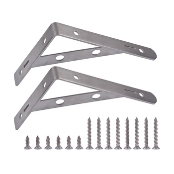 

1 Pair Stainless Steel Brushed Finish 6 Inch Heavy Duty Shelf Bracket Corner Brace Support Fastener Wall Hanging With Screws