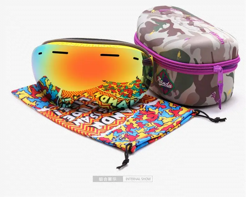 NANDN NH8001 большой сферическая линза двойные слои Анти-туман UV400 Лыжный спорт и Сноубординг Восхождение Большой очки Для мужчин Для женщин - Цвет: with hard case