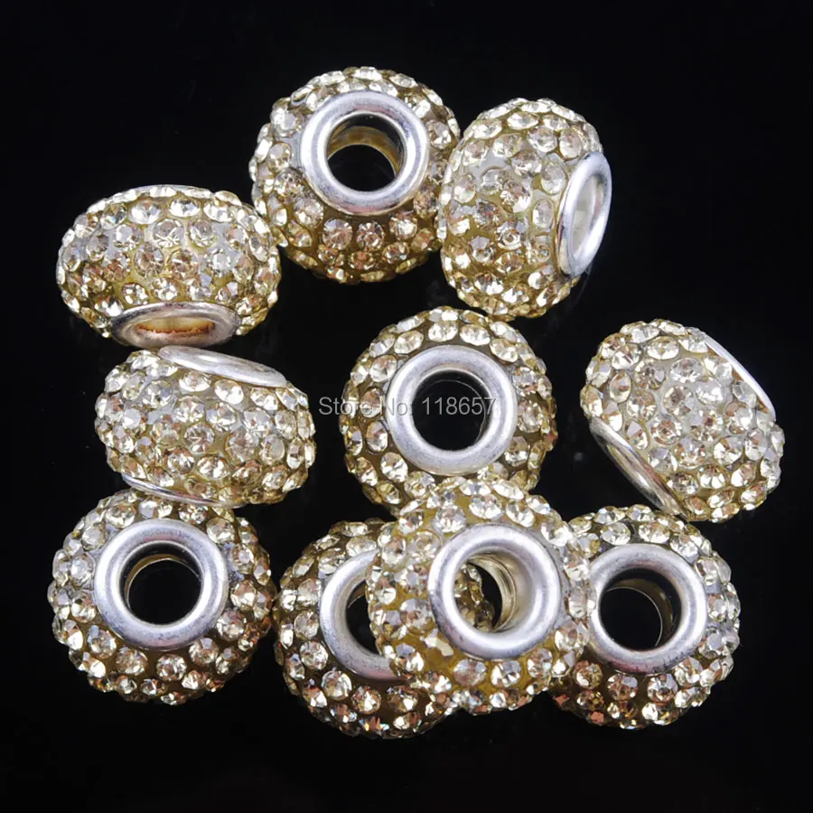 Light Yellow Crystal Release Resin Rhinestones Spacer Beads Big Hole Fit European Bracelet